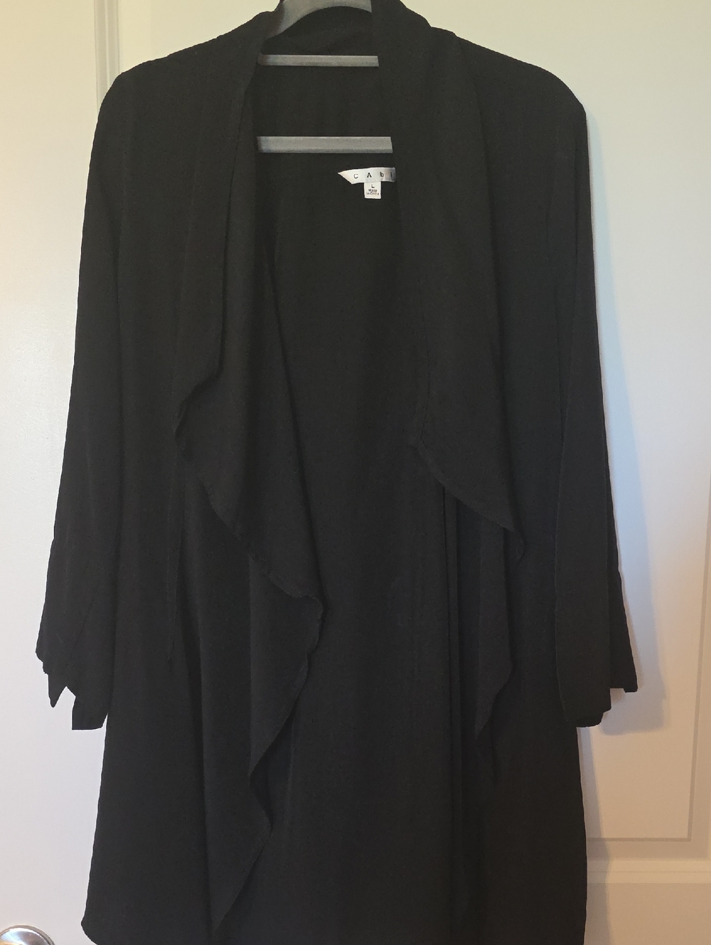 CAbi Black Draped Waterfall Open-Front Cardigan